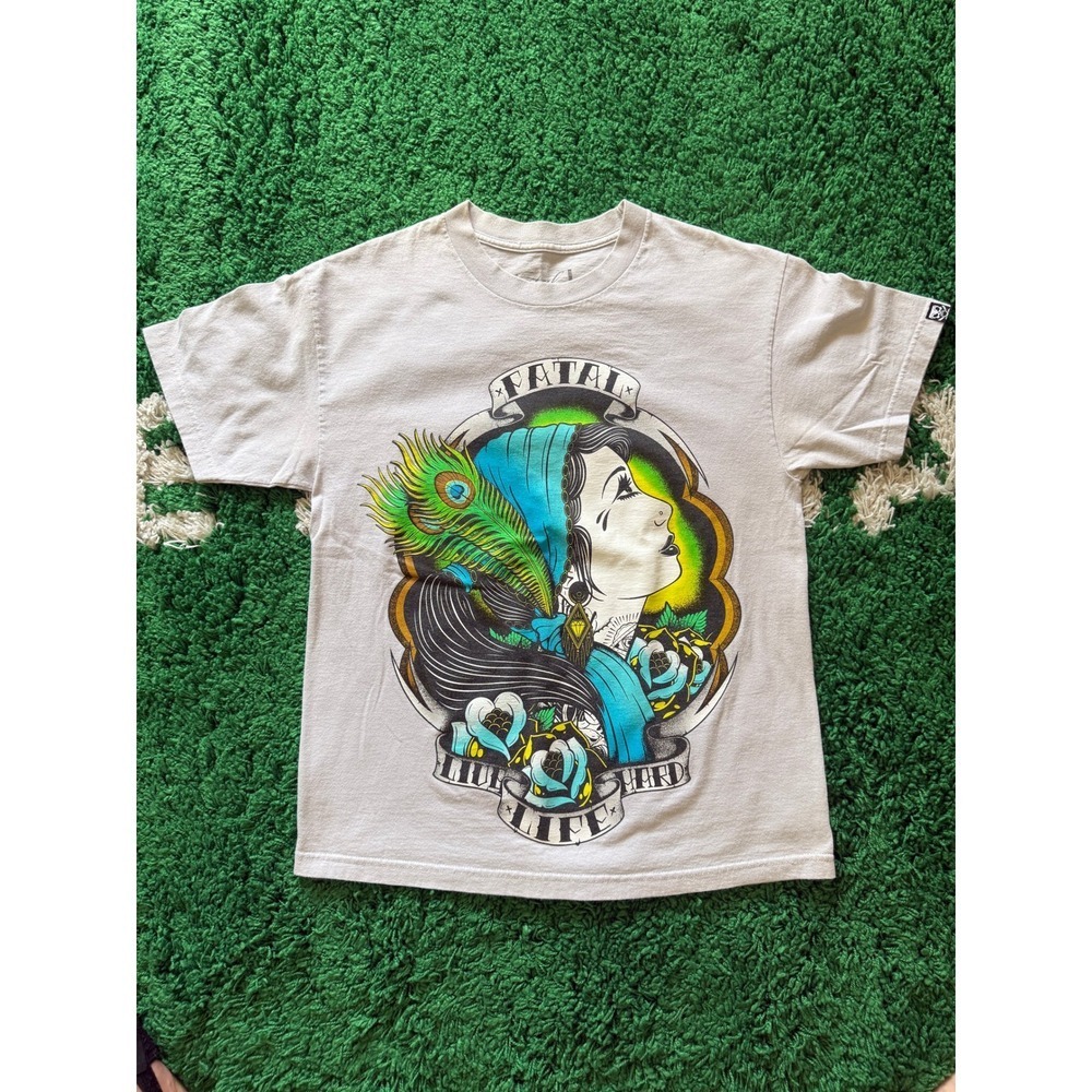Fatal Clothing Live Hard Life Tattoo Graphic Tee Gray Short Sleeve Shirt‎